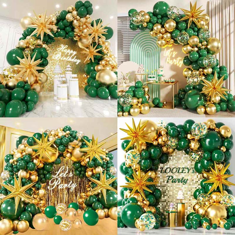 ซุ้มลูกโป่งสีเขียวและสีทอง