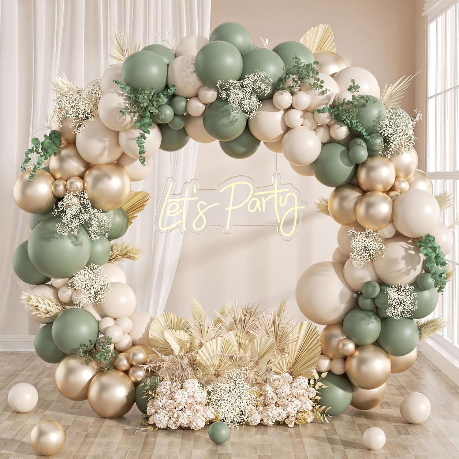 ชุดซุ้มพวงมาลัยบอลลูน Sage Green Boho
